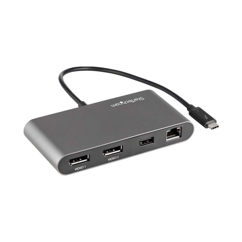 StarTech.com Dual-Monitor Thunderbolt Mini Dock, 4K 60Hz DisplayPort, Driverless Hub for Windows & Mac, Gigabit Ethernet, 1x USB-A (USB 5Gbps), 11in (28cm) Cable