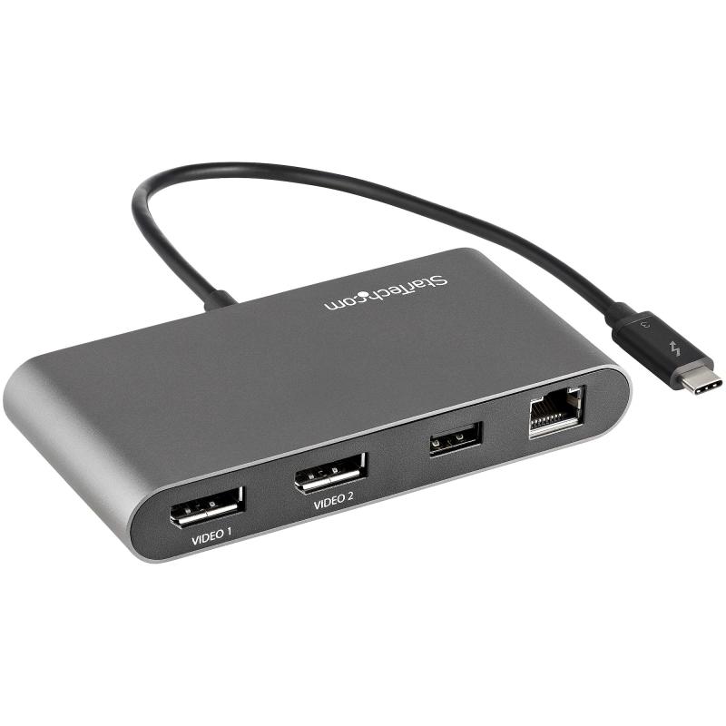StarTech.com Mini-Station d'Accueil Thunderbolt à Seux Écrans, DisplayPort 4K 60 Hz, Hub Sans Pilote pour Windows et Mac, Gigabit Ethernet, 1 Port USB-A (USB 5 Gbps), Câble de 28cm