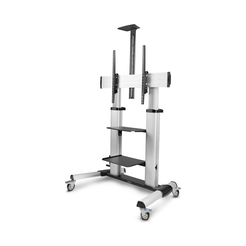 StarTech.com Rolling TV Cart/Stand On Wheels For 60-100inch Flat Screens Up To 220lb (100kg), Height Adjustment via Hand Crank, Mobile/Portable Trolley Mount