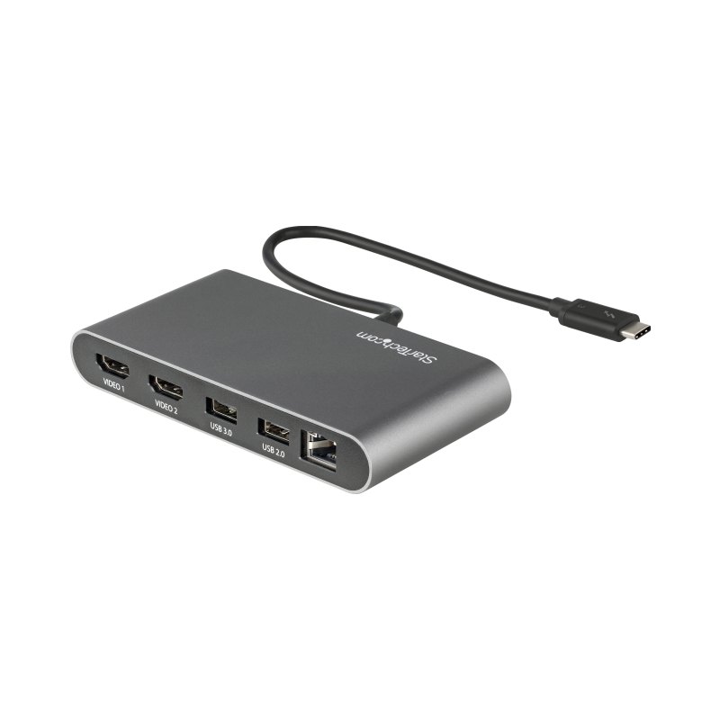 StarTech.com Dual-Monitor Thunderbolt Mini Dock, 4K 60Hz HDMI, Driverless Hub for Windows & Mac, Gigabit Ethernet, 1 x USB 5Gbps & 1x USB 2.0, 11in (28cm) Cable