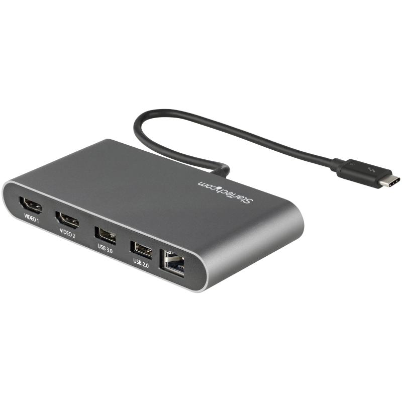 StarTech.com Mini-Station d'Accueil Thunderbolt à Deux Écrans, HDMI 4K 60Hz, Hub Sans Pilote pour Windows et Mac, Gigabit Ethernet, 1 port USB-A (USB 5Gbps), Câble de 28cm