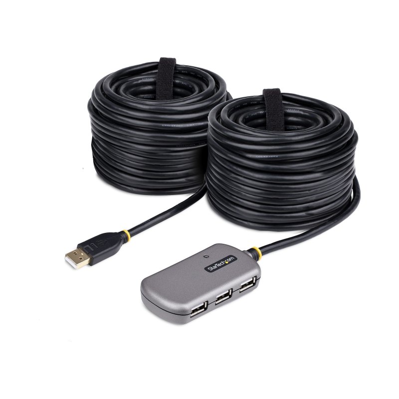 StarTech.com Hub USB d'Extension - Câble d'Extension USB 2.0 de 24m avec Concentrateur USB-A à 4 Ports, Câble Répéteur USB Actif/Alimenté par Bus, Alimentation Optionnelle de 10W Incluse Protection ESD de Niveau 4