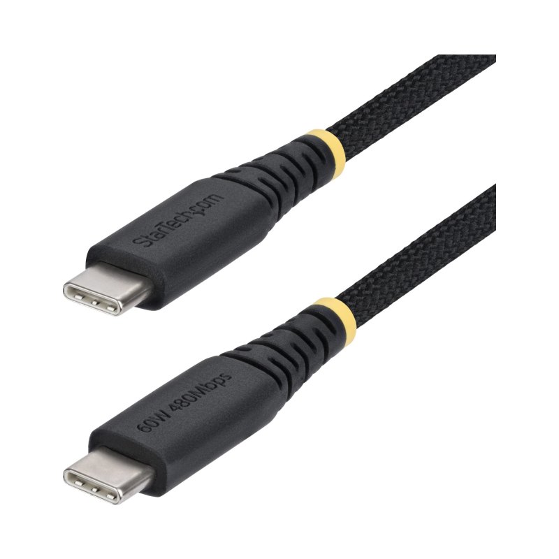 StarTech.com 6in (15cm) USB-C Charging Cable, 60W (3A) PD, Dual-Layer Braided Nylon/TPE Jacket, Rugged USB C Charging Cord, USB 2.0 Laptop Charger Cable