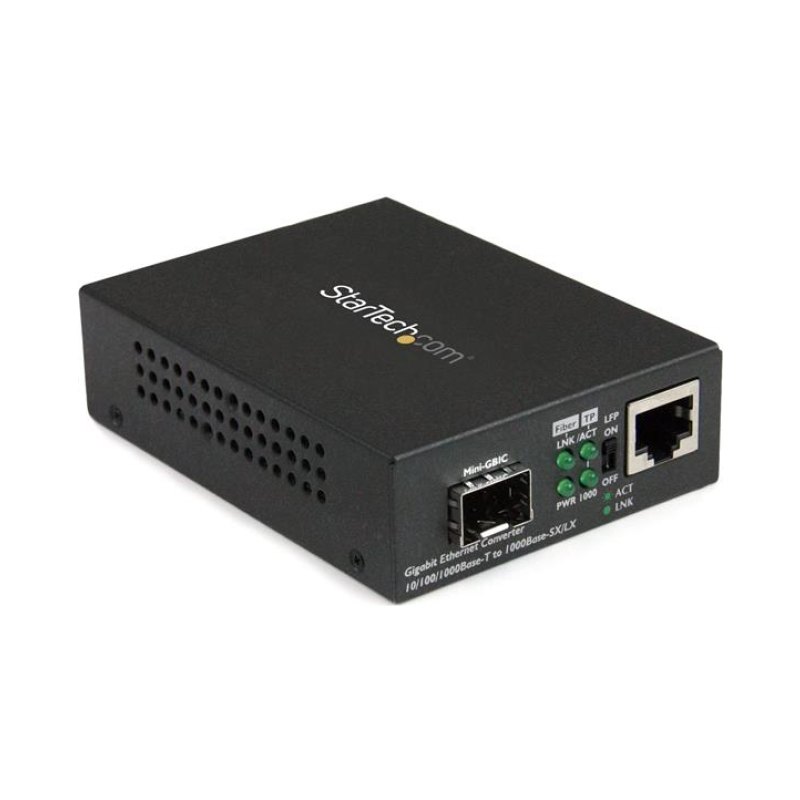 StarTech.com Multi-Mode (MM) / Single Mode (SM) Fiber Media Converter for 10/100/1000 Networks, Standalone Gigabit Ethernet to Fiber Converter, Open SFP Slot - TAA