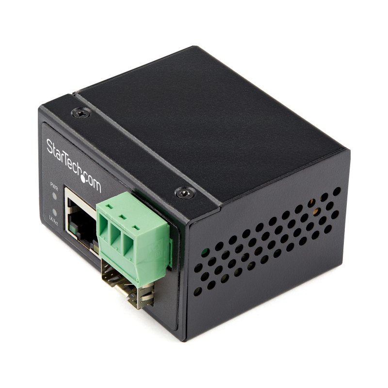 StarTech.com Industrial Fiber to Ethernet Media Converter - 100Mbps SFP to RJ45/Cat6 - Singlemode/Multimode Optical Fiber to Copper Network - 12-56V DC - IP-30/ -40 to +75C - TAA
