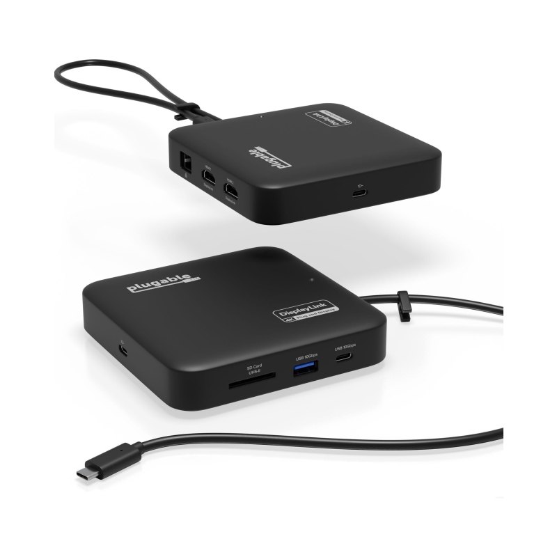 Plugable Technologies 7-in-1 USB C Docking Station Dual Monitor - Dual HDMI Dock is Compatible with Mac and Windows, USB4, Thunderbolt or USB-C, 100W PD, 2x HDMI, 1x USB-C, 1Gbps Ethernet, 1x USB 3.0, 1x SD Card
