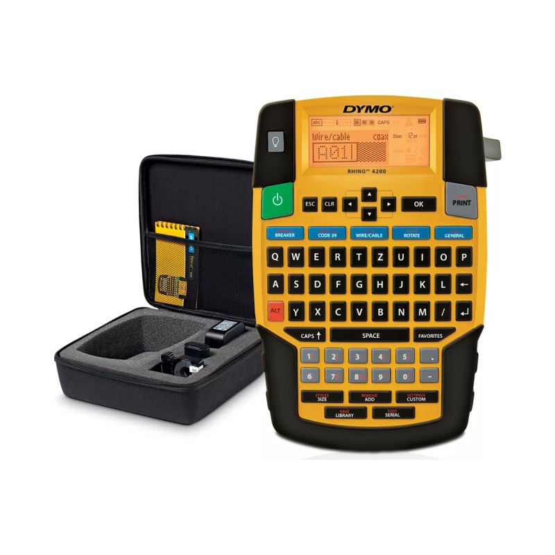 DYMO RHINO 4200 Industrial Label Maker Kit Case | QWERTY Keyboard & Time-Saving Hot Keys | Durable Label Printer for Job Sites and Heavy-Duty Labelling Jobs