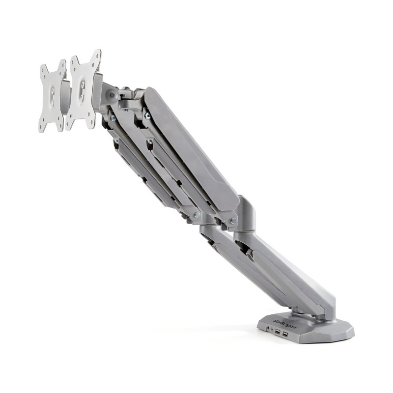 StarTech.com Bras de Bureau à Double Écrans avec USB et Audio, Support de Bureau VESA pour Écrans jusqu'à 32" (8kg), Bras Ergonomique pour Double Écrans à Mouvement Complet - Argent