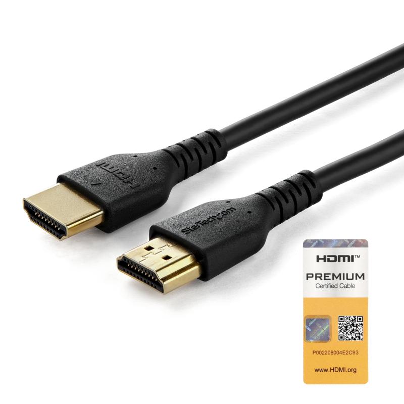 StarTech.com Câble HDMI Fin de 1m, Câble HDMI 2.0 Flexible Certifié Premium avec Ethernet, UHD 4K 60Hz HDR10, Conception Durable en Fibre d'Aramide avec Gaine en TPE