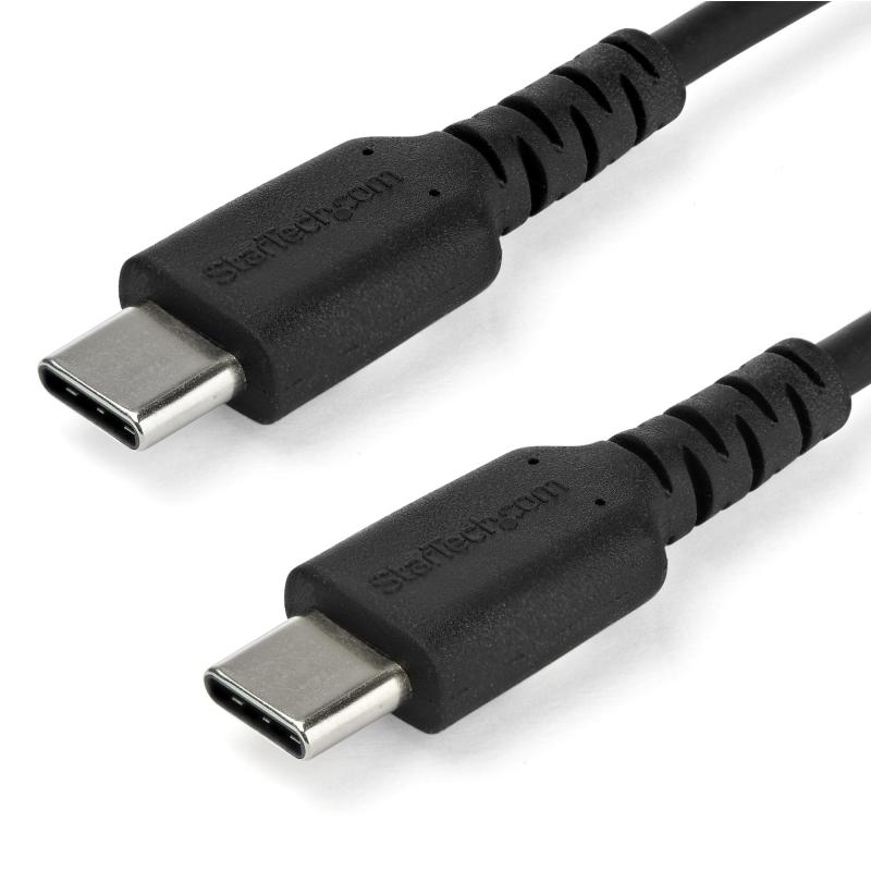 StarTech.com Câble de Charge Rapide USB-C de 1m, Robuste, Charge et Synchronisation, 60W (3A) PD, USB 2.0, Gaine TPE Noire et Fibre d'Aramide - Cordon de Charge USB C