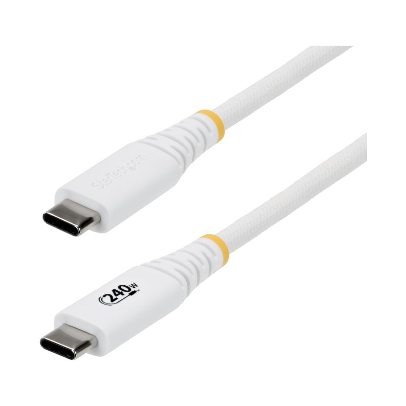 StarTech.com 10ft (3m) USB-C Charging Cable, Durable and Ultra-Flexible, 240W (5A) PD EPR, USB 2.0 Laptop Charger Cable, USB-IF Certified, Rugged USB-C Charging Cord - White