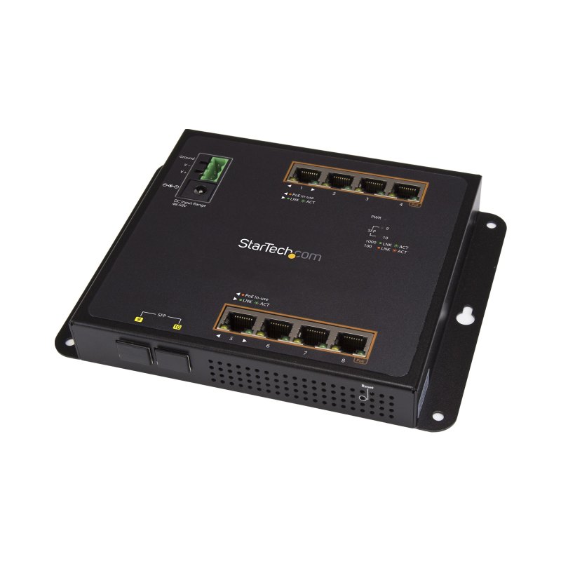 StarTech.com Switch Industriel POE+ Gigabit Ethernet 8 ports - 2 connexions MSA SFP - 30W - Switch Gbe Haute Puissance L2 adminstrable renforcé - Fixation murale Rail DIN IP-30/ -40C° à 75C°