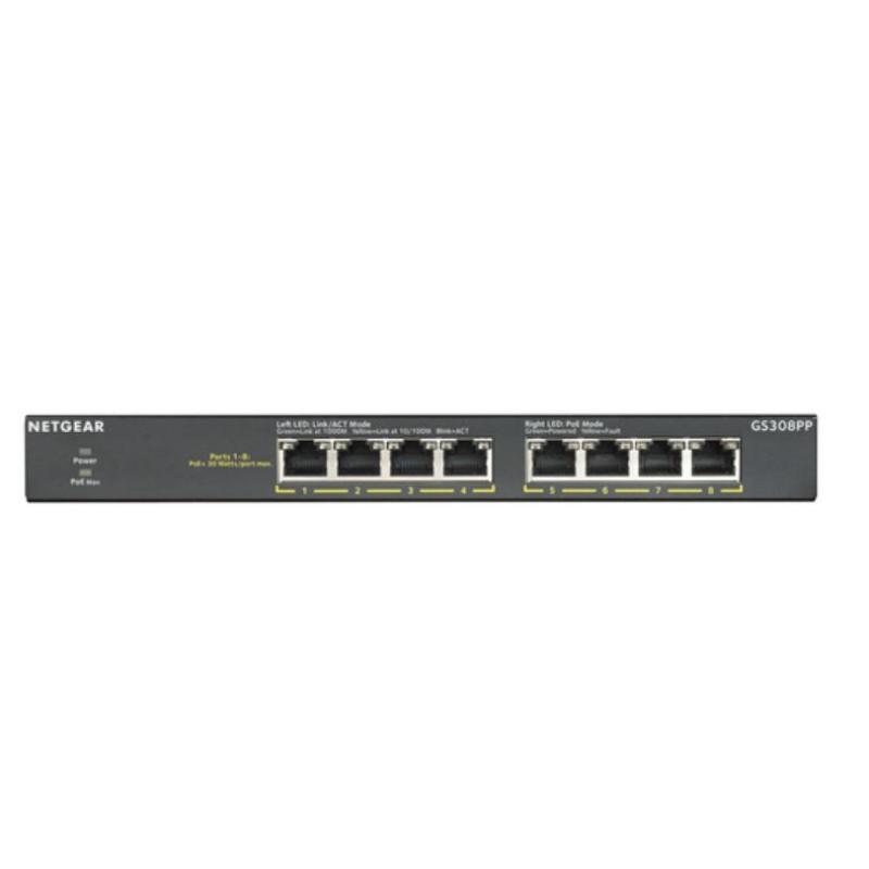 NETGEAR GS308PP Non-géré Gigabit Ethernet (10/100/1000) Connexion Ethernet, supportant l'alimentation via ce port (PoE) Noir