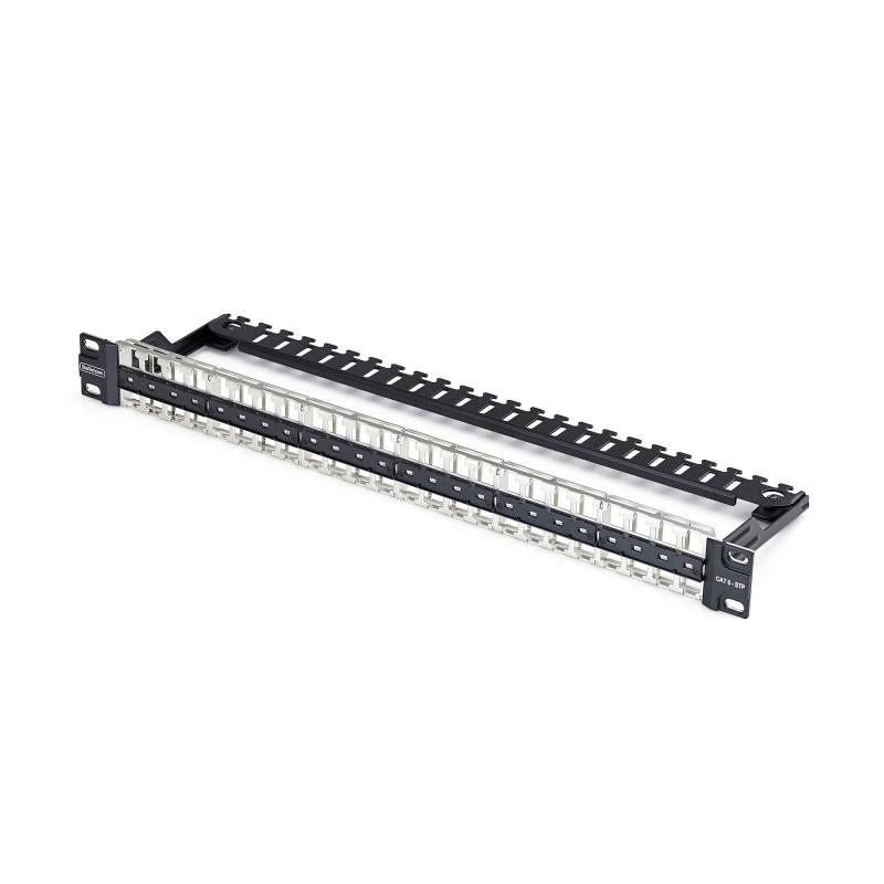 StarTech.com Panneau de Brassage Keystone Vierge 48 Ports 1U avec Barre de Gestion des Câbles, Panneau Patch Cat6 Monté en Rack pour Prises Réseau Ethernet RJ45 STP