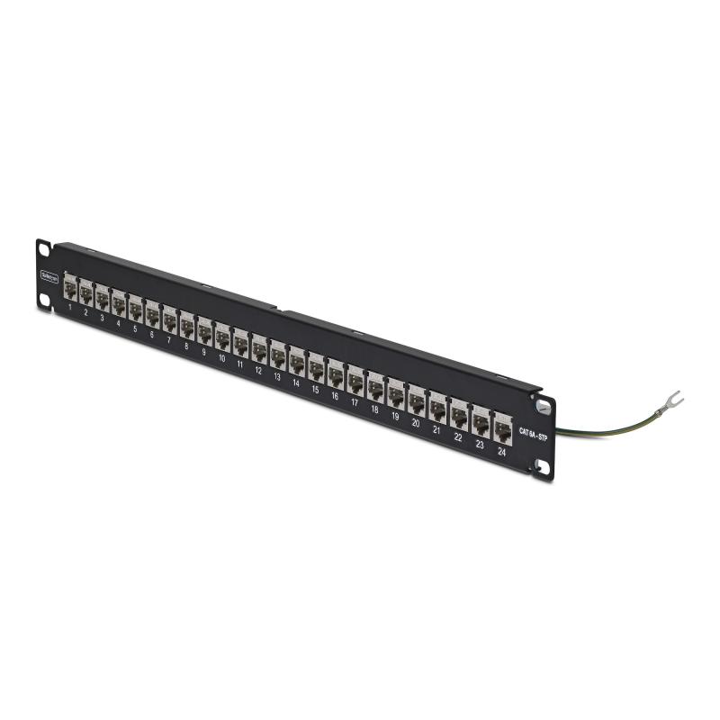 StarTech.com Panneau Patch 24 Ports 1U avec Barre de Gestion des Câbles, Panneau de Brassage Cat6a Blindé Monté en Rack avec Coupleurs en Ligne RJ45 STP
