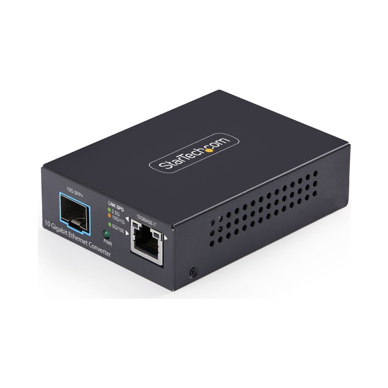 StarTech.com Convertisseur de Média Fibre Optique SFP+ Ouvert Multi-Gigabit 10 GbE, 10G/5G/2,5G/1G/100M, Cuivre vers 10GBASE-X SFP+, Monomode, Multimode, Trames Jumbo 16K, TAA