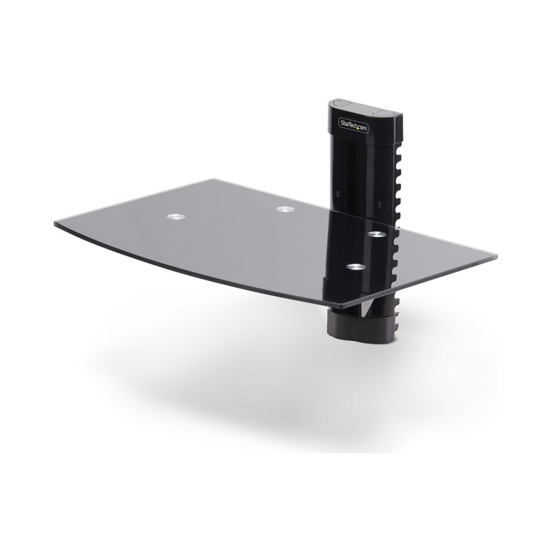 StarTech.com Floating Wall-Mounted AV Shelf, Adjustable Height Shelf For Under TV, Organize A/V Equipment On Black Tempered Glass Shelf