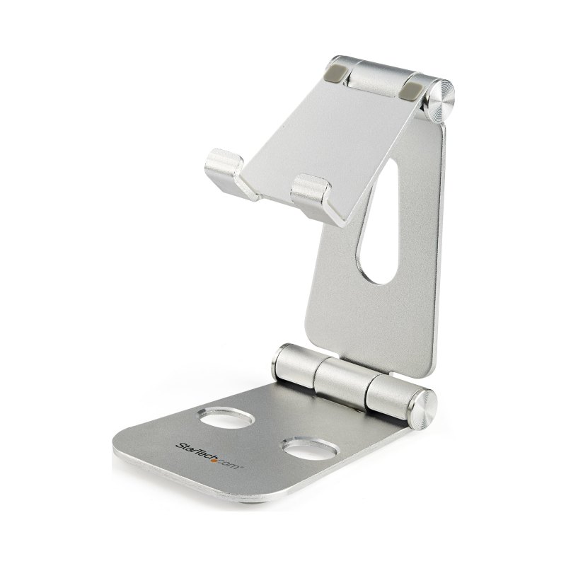StarTech.com Phone and Tablet Stand - Foldable Universal Mobile Device Holder for Smartphones & Tablets - Adjustable Multi-Angle Ergonomic Cell Phone Stand for Desk - Portable - Silver