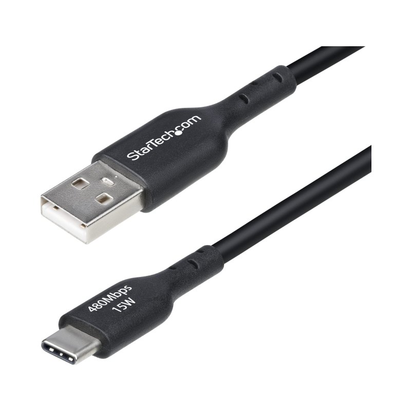 StarTech.com 1ft (30cm) USB-A to USB-C Charging Cable, Charge & Sync, 3A, USB 2.0, TPE Jacket - Black USB Charging Cord
