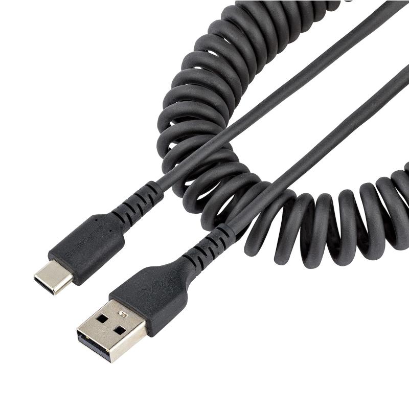 StarTech.com Câble de Charge Rapide USB-A vers USB-C de 1m, Robuste, Spiralé, Charge et Synchronisation, 3A, USB 2.0, Gaine TPE et Fibre d'Aramide - Cordon de Charge USB