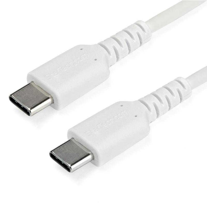 StarTech.com Câble de Charge Rapide USB-C de 2m, Robuste, Charge et Synchronisation, 60W (3A) PD, USB 2.0, Gaine TPE Blanche et Fibre d'Aramide - Cordon de Charge USB C