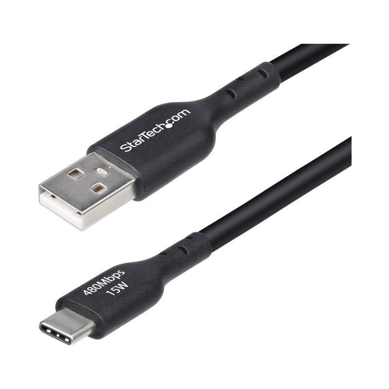 StarTech.com 15ft (4.5m) USB-A to USB-C Charging Cable, Charge & Sync, 3A, USB 2.0, TPE Jacket - Black USB Charging Cord
