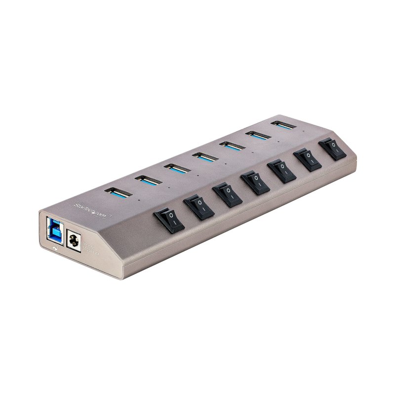 StarTech.com 7 Port Self-Powered USB C Hub with Individual On/Off Switches, USB 3.0 (5Gbps) Expansion Hub with Power Supply, Desktop Laptop USB-C to USB-A Splitter