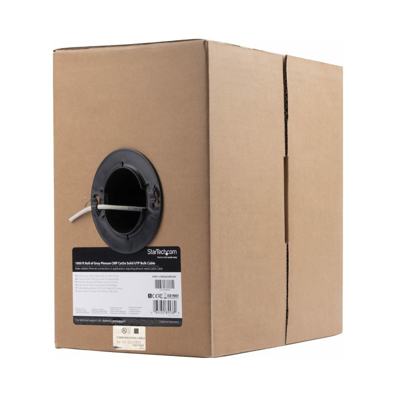 Câble Ethernet StarTech.com Bulk Cat 5e - 1000 pieds - Solide - Plenum CMP - Gris - Conforme TAA