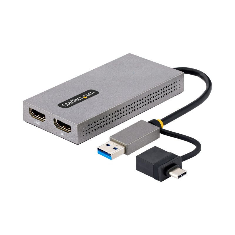 StarTech.com Adaptateur USB vers Double HDMI - USB A/C vers 2 Écrans HDMI (1x 4K30Hz, 1x 1080p) - Dongle Intégré USB-A vers C, Câble de 11cm - Adaptateur USB 3.0 vers HDMI - Convertisseur USB HDMI, Windows/MacOS