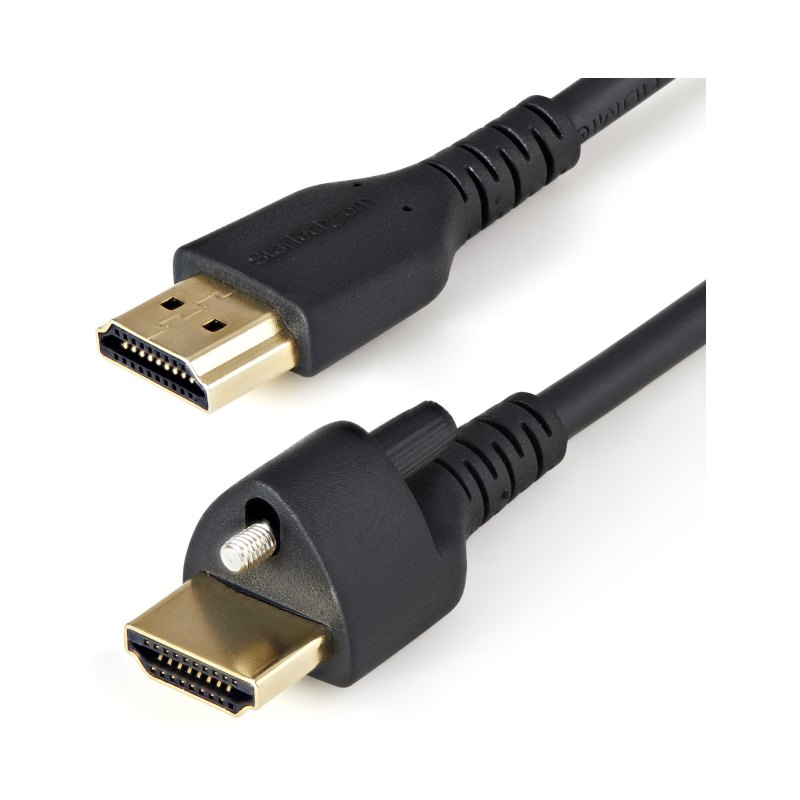 StarTech.com Câble HDMI Mince de 1m avec Vis de Verrouillage - 4K 60Hz HDR - Câble pour Moniteur HDMI 2.0 Haute Vitesse avec Connecteur à Vis de Verrouillage pour une Connexion Sécurisée - Câble HDMI Mince avec Ethernet - M/M