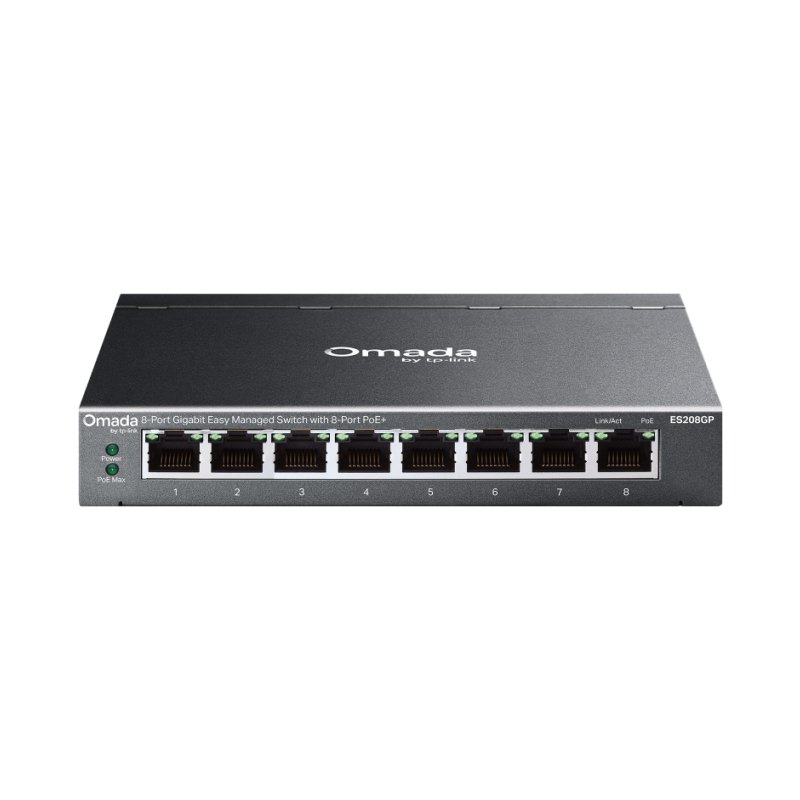TP-Link Omada ES208GP network switch Managed L2 Gigabit Ethernet (10/100/1000) Power over Ethernet (PoE) DIN rail Black
