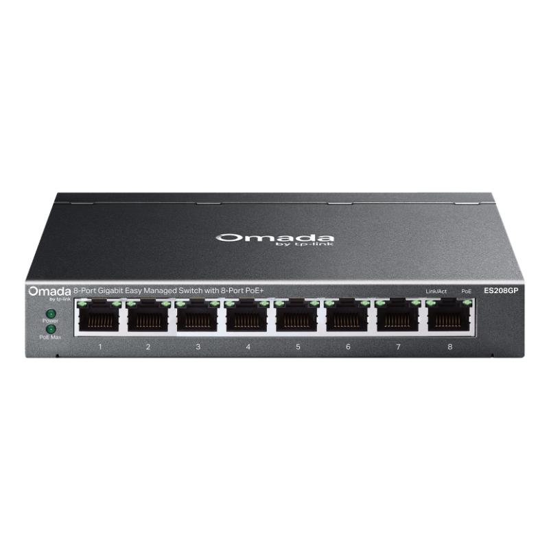 TP-Link Omada ES208GP commutateur réseau Géré L2 Gigabit Ethernet (10/100/1000) Connexion Ethernet, supportant l'alimentation via ce port (PoE) DIN rail Noir