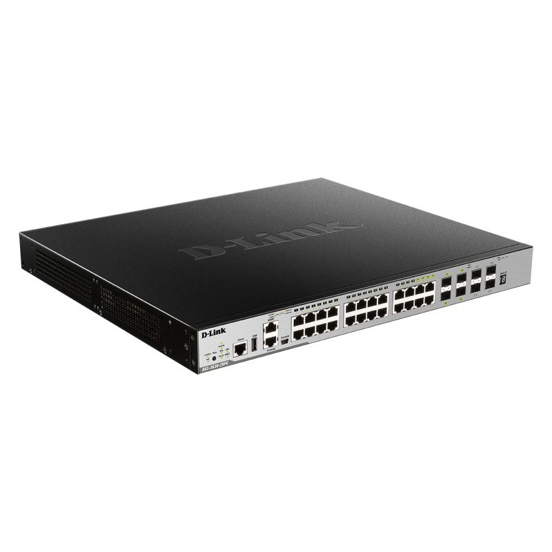 D-Link 24 Port PoE L3 Stackable Managed Gigabit Switch including 4 x 1000BaseT/SFP & 4 x 10GE SFP+