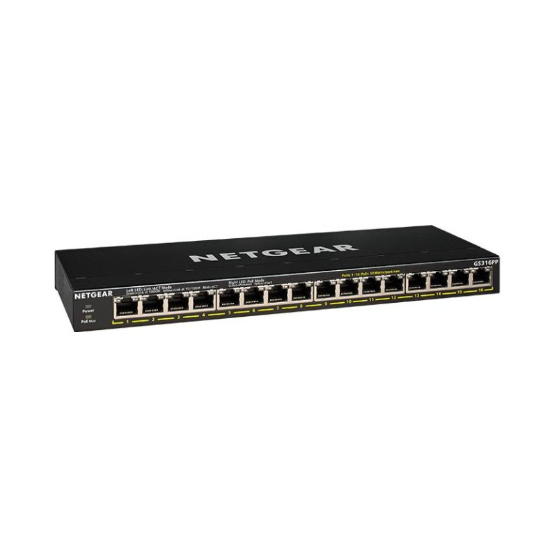 NETGEAR GS316PP Unmanaged Gigabit Ethernet (10/100/1000) Power over Ethernet (PoE) Black