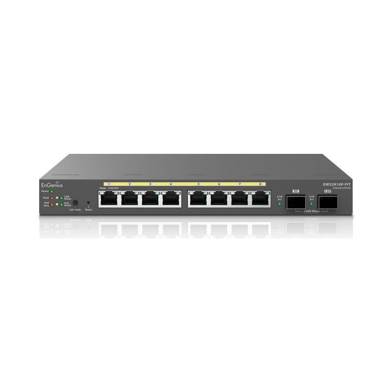 EnGenius Switch 8-port GbE PoE.af/at(+) 55W, 2xSFP Desktop wall-mountable