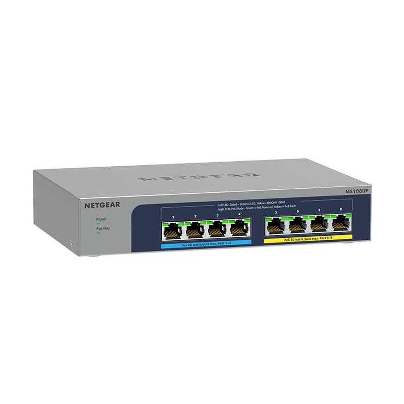 NETGEAR MS108UP Non-géré 2.5G Ethernet (100/1000/2500) Connexion Ethernet, supportant l'alimentation via ce port (PoE)