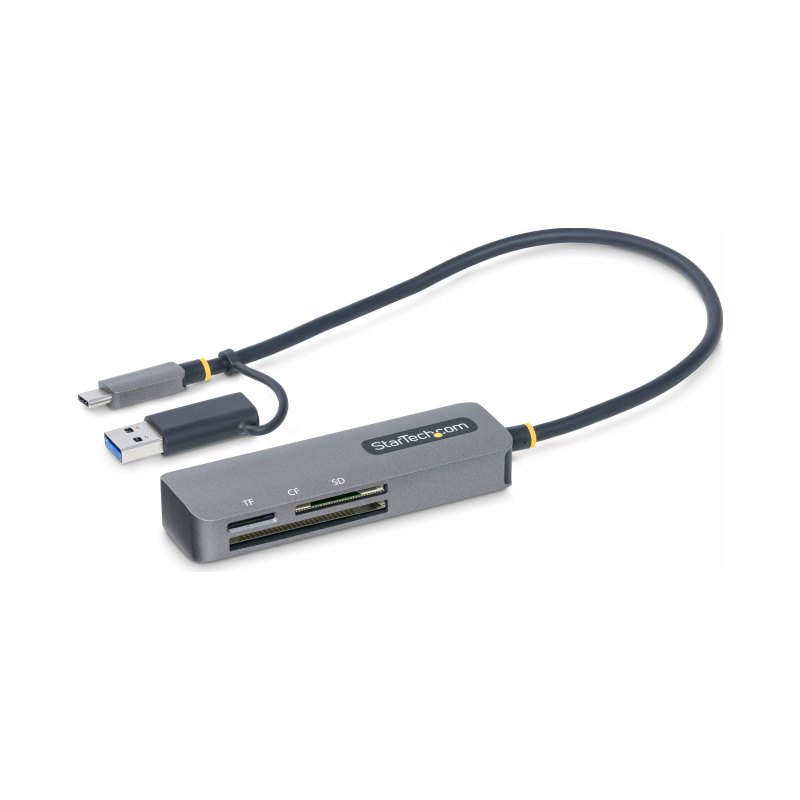 StarTech.com Lecteur de Cartes Mémoire Multi-Média, Lecteur de Cartes SD/microSD/CompactFlash, Adaptateur de Cartes Portables USB 5Gbps, Lecteur de Cartes USB-C avec Adaptateur USB-A - Compatible avec tous les OS