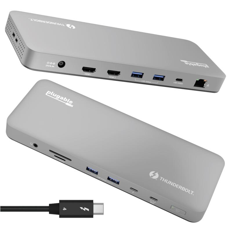 Plugable Technologies TBT-UDM station d'accueil Avec fil Thunderbolt 4 Aluminium, Gris