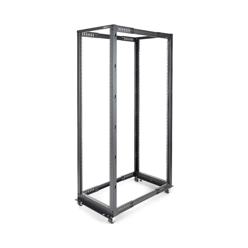 StarTech.com Rack Serveur Mobile 42U à 4 Montants, Rack Réseau 19" à 4 Montants avec Roulettes, Rack Roulant avec Profondeur Ajustable pour PC/AV/Données/IT - Roulettes, Pieds de Mise à Niveau ou Montage au Sol