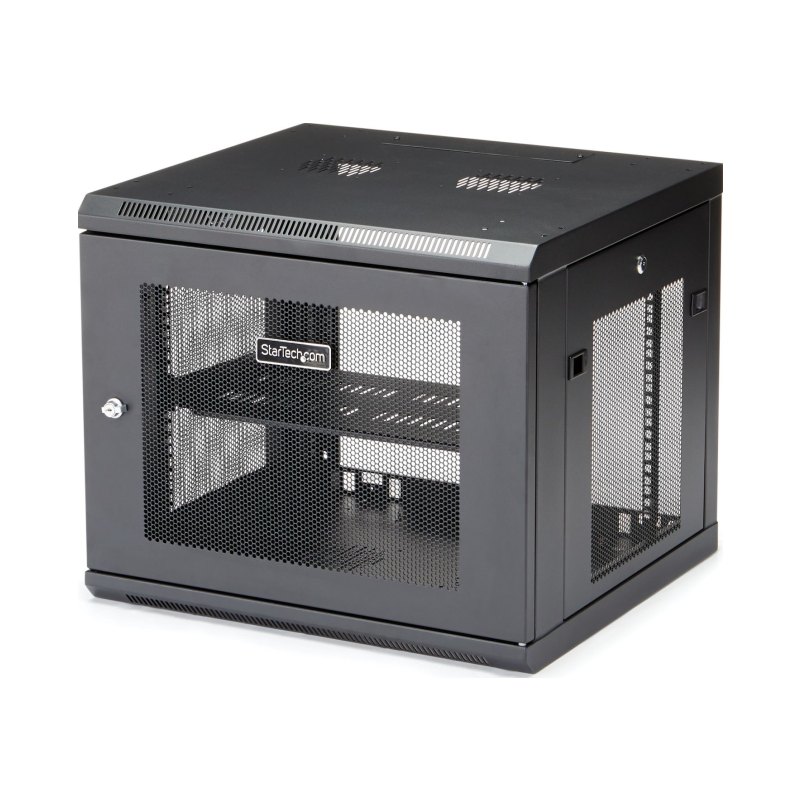 StarTech.com Armoire Réseau Murale 9U à 4 Montants avec Étagère 1U, Armoire Serveur Murale 19" pour Données / AV / Électronique / Équipement IT, Petite Armoire Rack Ventilée