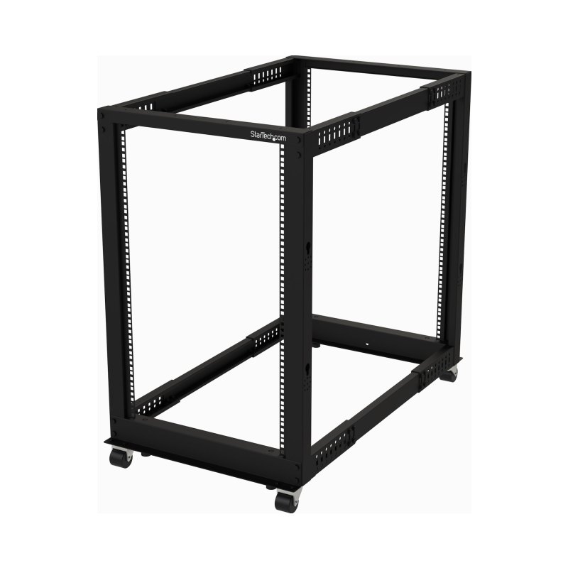 StarTech.com Rack Serveur Mobile 18U 4 Poteaux, Rack Réseau 19" 4 Poteaux avec Roulettes, Rack Roulant avec Profondeur Ajustable pour PC/AV/Données/Informatique - Roulettes, Pieds de nivellement ou Fixation au Sol