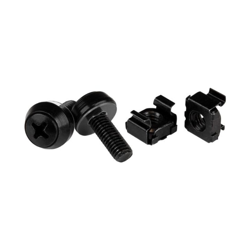 StarTech.com Lot de 50 Vis M6 de 12mm, Écrous Cage à Trou Carré et Outil d'Installation, Kit de Fixation pour Baies de Serveurs, Armoires et Boîtiers de 19" ou 10", Noir - TAA