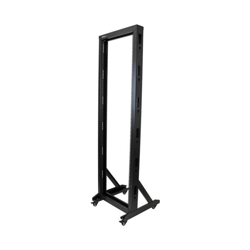 StarTech.com Rack Serveur Mobile 42U à 2 Mâts, Rack Réseau 19" à 2 Mâts avec Roulettes, Rack Ouvert Roulant pour Équipement AV/Data/Media/IT, Rack Ordinateur pour la Maison/Bureau - Roulettes Incluses