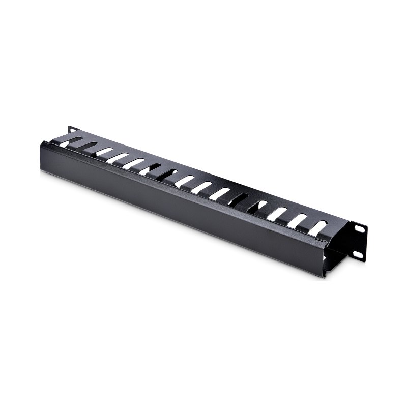 StarTech.com Panneau de Gestion de Câbles pour Rack 1U à Goulotte Horizontale avec Couvercle - Goulotte de Câbles pour Rack de Serveur - Organisateur / Gestionnaire de Câbles pour Rack