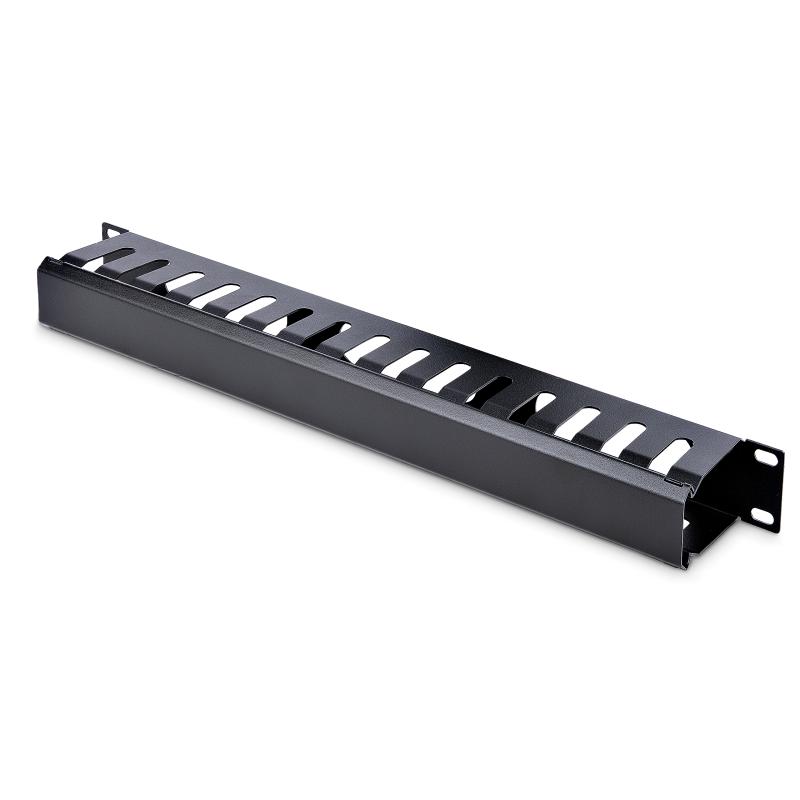 StarTech.com Panneau de Gestion de Câbles pour Rack 1U à Goulotte Horizontale avec Couvercle - Goulotte de Câbles pour Rack de Serveur - Organisateur / Gestionnaire de Câbles pour Rack