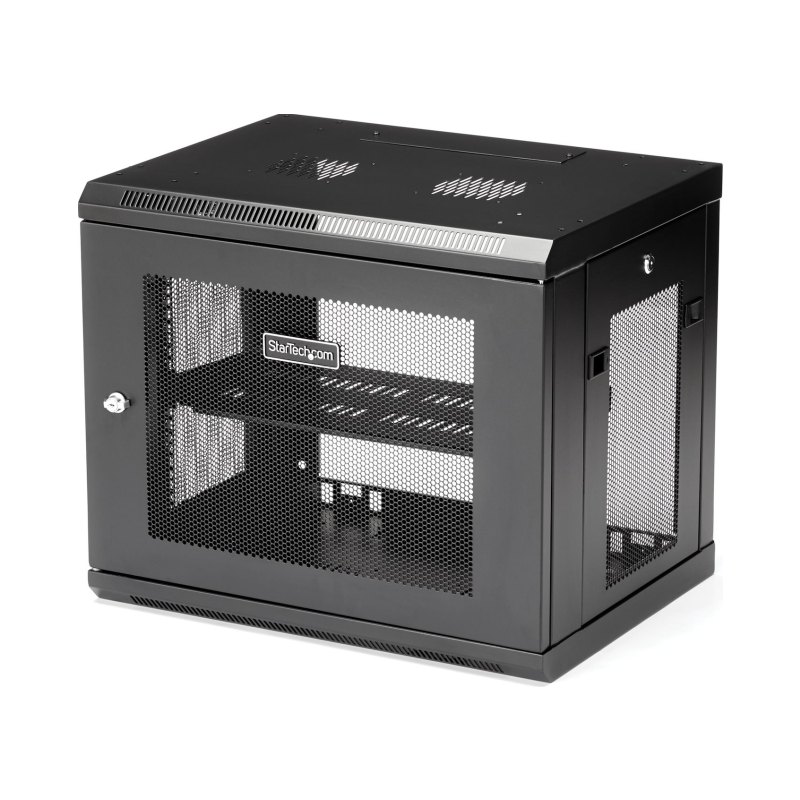 StarTech.com Armoire Réseau Murale 9U à 2 Montants avec Étagère 1U, Baie Serveur Murale 19" pour Données/Réseau/AV/Électronique/Équipement IT, Petite Armoire Rack Ventilée