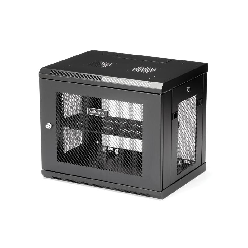 StarTech.com Armoire Réseau Murale 9U à 2 Montants avec Étagère 1U, Baie Serveur Murale 19" pour Données/Réseau/AV/Électronique/Équipement IT, Petite Armoire Rack Ventilée