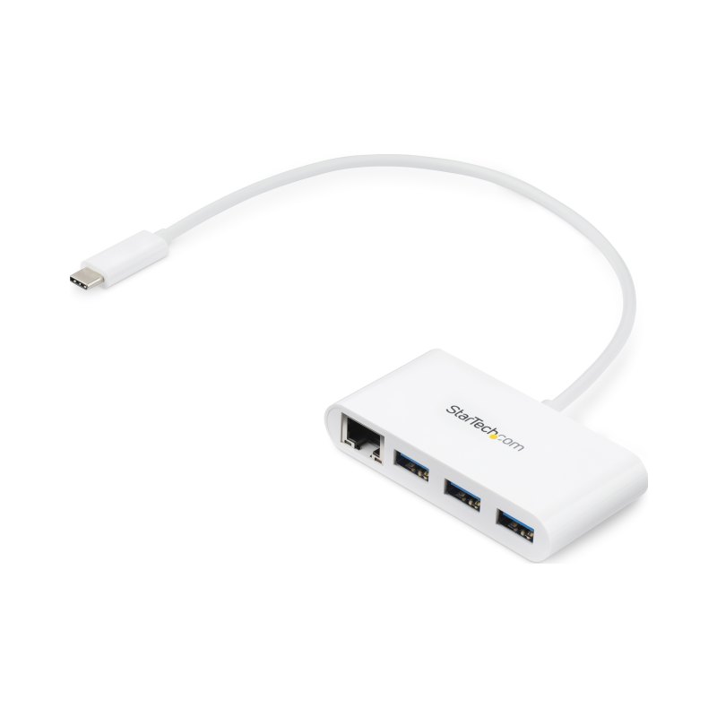 StarTech.com Hub USB-C à 3 ports avec Gigabit Ethernet - USB 3.0 (5Gbps) - USB-C vers 3x USB-A - Blanc
