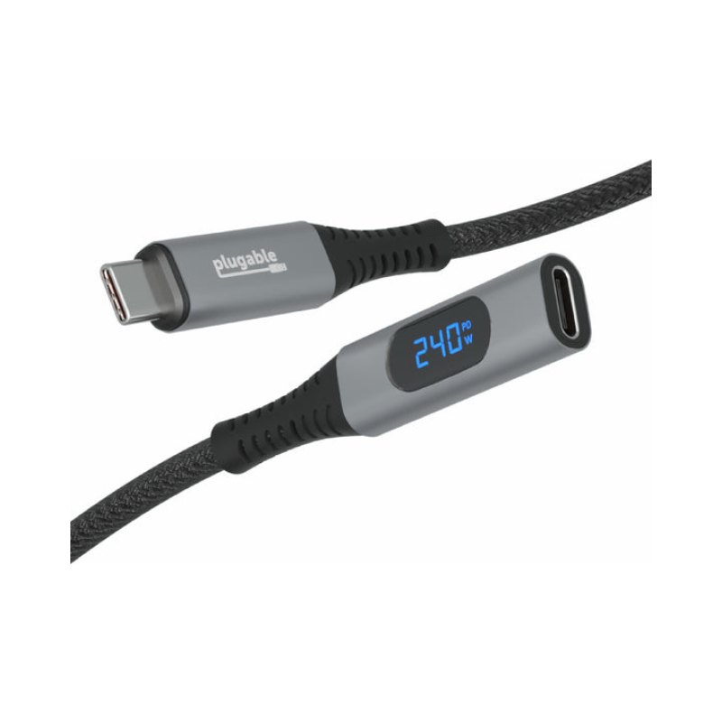 Plugable Technologies USB C Extension Cable 3.3 Ft, Digital Power Meter Tester for Monitoring USB-C Connections, Supports Fast Charging up to 240W, 4K 60Hz Display, 10Gbps Data, Digital Multimeter Tester