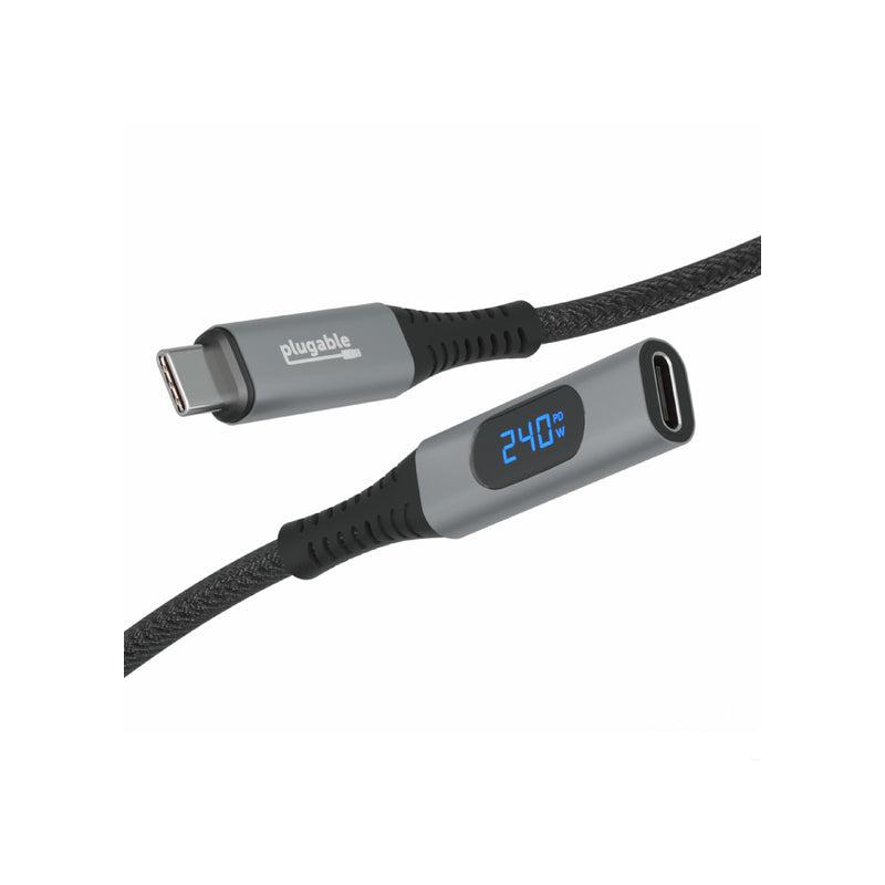 Plugable Technologies USB C Extension Cable 3.3 Ft, Digital Power Meter Tester for Monitoring USB-C Connections, Supports Fast Charging up to 240W, 4K 60Hz Display, 10Gbps Data, Digital Multimeter Tester
